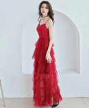 AABEI DRESS Formal Women's Dresses A Line V Neck Spaghetti Strap Layering Ruched Backless Fashion Red Prom Dress