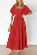 AABEI DRESS Formal Women's Dresses Evening A Line Square Neck Short Sleeve Cutout Maxi Dress  Crossover Waist Casual Party Dresses Prom Dress