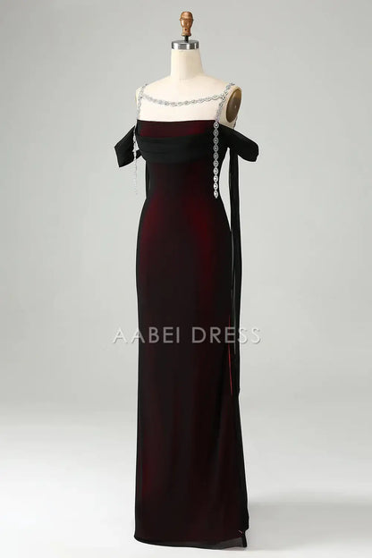 AABEI DRESS Formal Women's Dresses Exquisite Mermaid Cold Shoulder Pleated Beadwork Sparkly Long Prom Dress