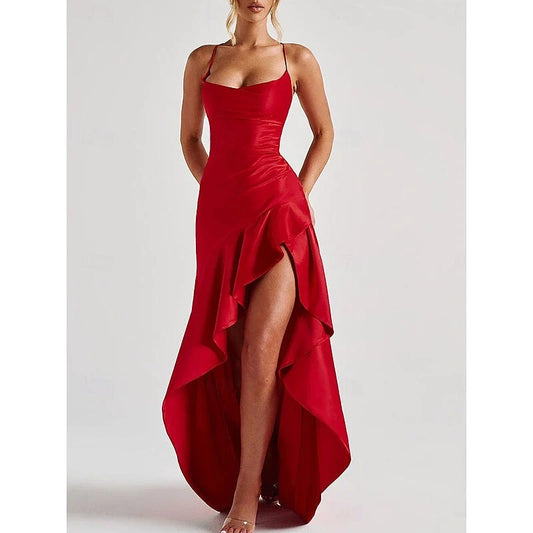 AABEI DRESS Formal Women's Dresses Mermaid Sleeveless Spaghetti Strap Backless with Slit Elegant Floor Length Sexy Red Prom Dress