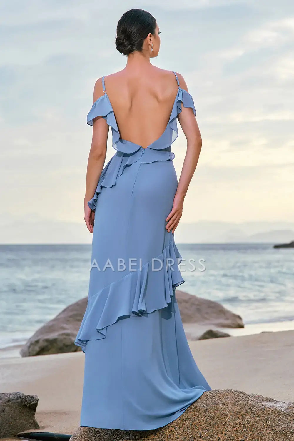 AABEI DRESS Formal Women's Dresses Mermaid Spaghetti Strap Cold Shoulder layering Ruffles Backless Fashion Long Prom Dress