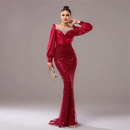 AABEI DRESS Formal Women's Dresses Sparkle Evening Dress Mermaid Long Sleeves Sequin Gorgeous Red Prom Dress