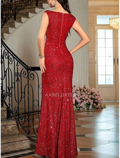 AABEI DRESS Formal Women's Dresses Sparkle Mermaid Sleeveless Sweetheart Elegant Floor Length Sequin Red Prom Dress