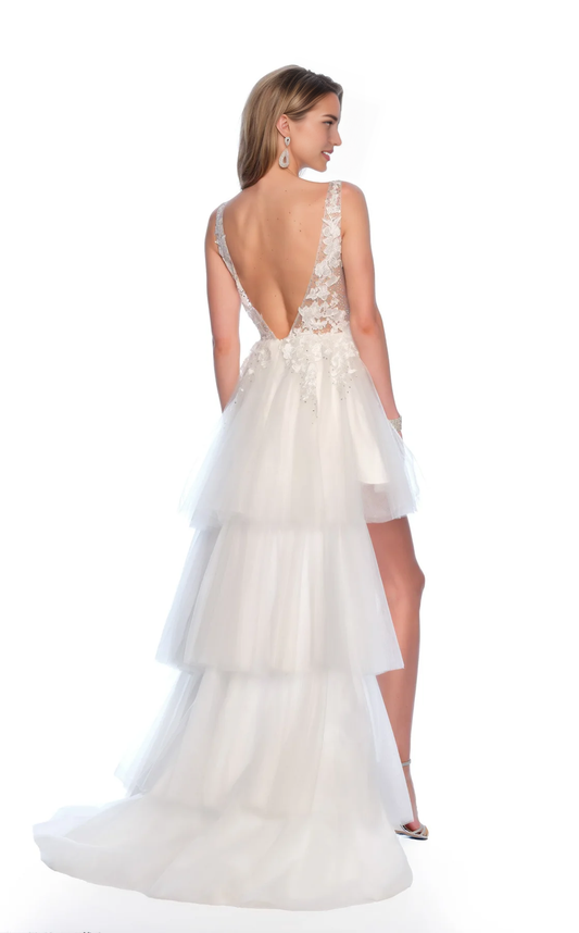 AABEI DRESS Gorgeous A Line V-neckline Short Dress With Layering Floor-Length Fashion Unique Wedding Dress