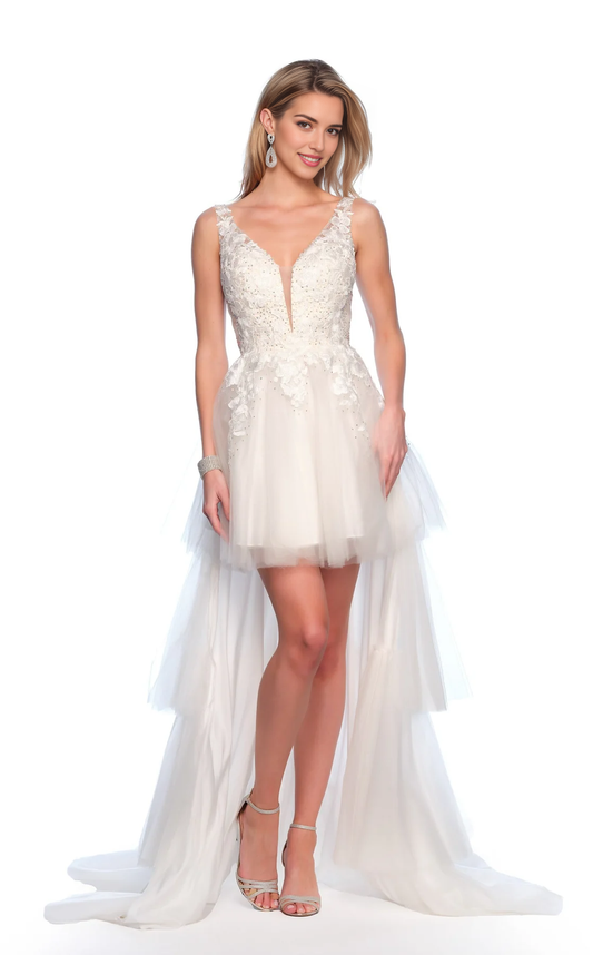 AABEI DRESS Gorgeous A Line V-neckline Short Dress With Layering Floor-Length Fashion Unique Wedding Dress
