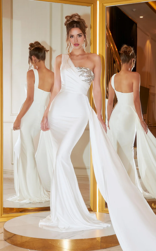 AABEI DRESS Mermaid One-Shoulder Sleeveless Asymmetric Neckline Beadwork Ruched Bodice Fashion Wedding Dress