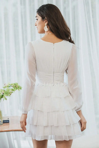 AABEI DRESS New Homecoming Dress Exquisite A-Line Deep V Neck Long sleeves Ruched Tiered Fashion Short Graduation Dress
