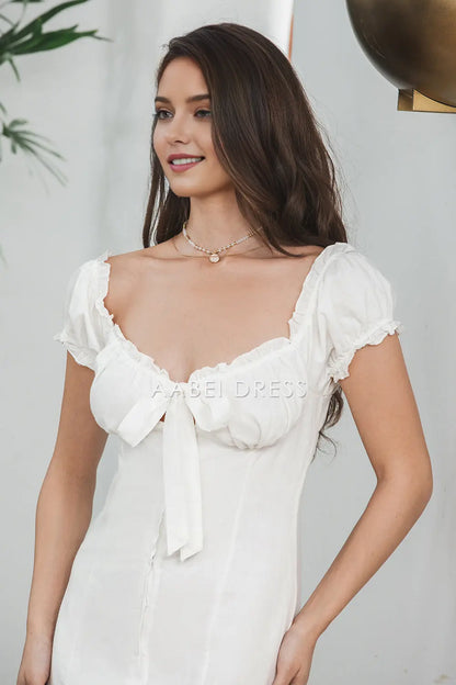 AABEI DRESS New Homecoming Dress Exquisite Sheath Single Breasted Lace-Up Little Puff Sleeves Fashion Short Graduation Dress