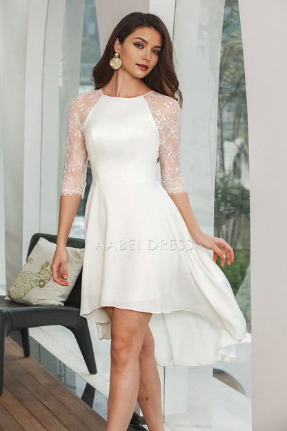 AABEI DRESS New Homecoming Dress Simple A Line Lace Half Sleeves Ruched High Low Hemline Elegant Short Graduation Dress