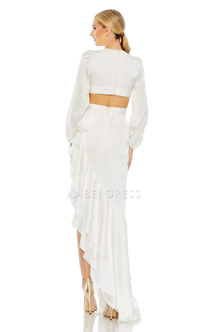 AABEI DRESS Sheath V Neck Long Sleeves Crossover Fitted Bodice Asymmetrical Ruched Hemline Fashion Wedding Dress