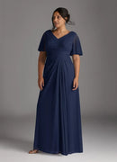 AABEI DRESS Wedding Guests Dresses A-Line V-Neck Flutter Sleeves Pleated V Back Elegant Simple Plus size dress Mother of the Bride Dress