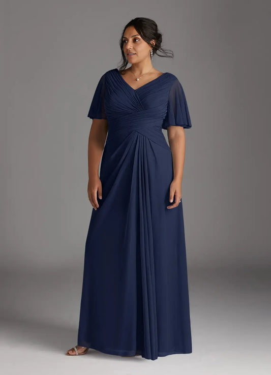AABEI DRESS Wedding Guests Dresses A-Line V-Neck Flutter Sleeves Pleated V Back Elegant Simple Plus size dress Mother of the Bride Dress