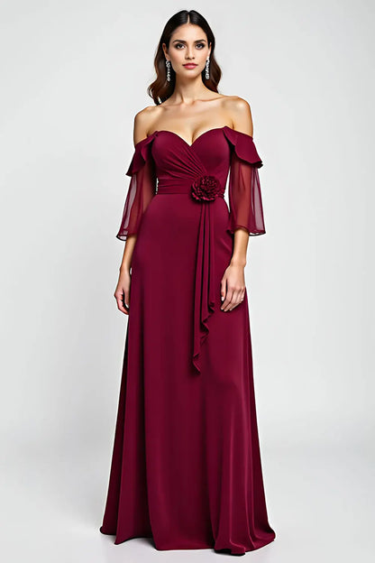 AABEI DRESS Wedding Guests Dresses A Line Off The Shoulder Sweetheart Neckline Ruched Backless 3D Floral Exquisite Long Mother of the Bride Dress