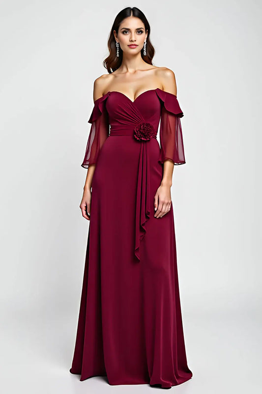 AABEI DRESS Wedding Guests Dresses A Line Off The Shoulder Sweetheart Neckline Ruched Backless 3D Floral Exquisite Long Mother of the Bride Dress