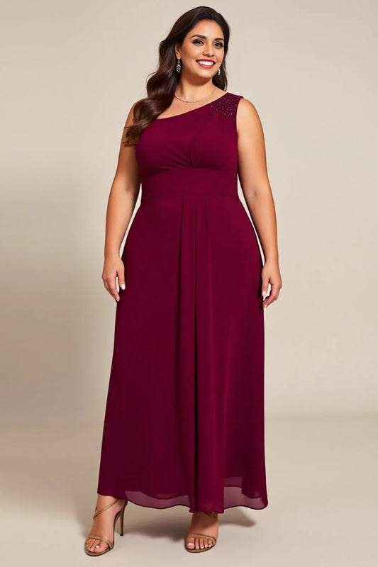 AABEI DRESS Wedding Guests Dresses A Line One Shoulder Beadwork Pleated Plus Size Dress Elegant Mother of the Bride Dress