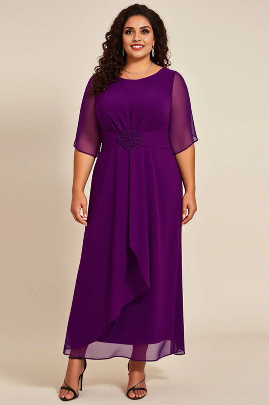 AABEI DRESS Wedding Guests Dresses A Line Round Neck Loose Half Sleeve Pleated Chiffon Dress Plus Size Dress Elegant Mother of the Bride Dress