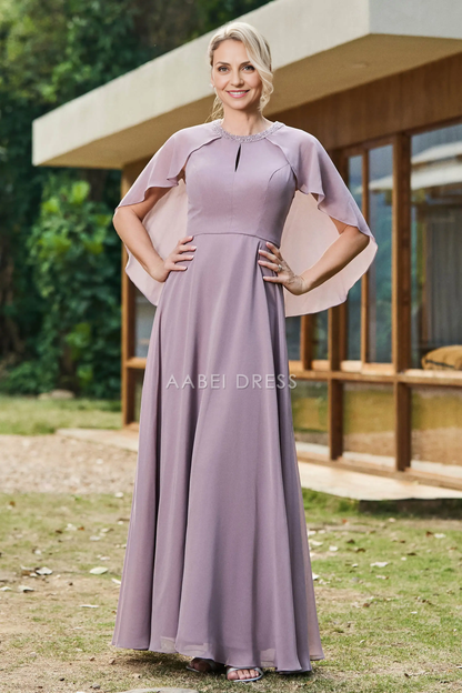 AABEI DRESS Wedding Guests Dresses Beautiful A-Line Round Neck Beadwork Flutter Sleeves Chiffon Ruched Dress Exquisite Mother of the Bride Dress