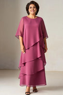 AABEI DRESS Wedding Guests Dresses Fashion A Line Round Neck Loose Sleeves Tiered Chiffon Plus Size Dress Elegant Mother of the Bride Dress