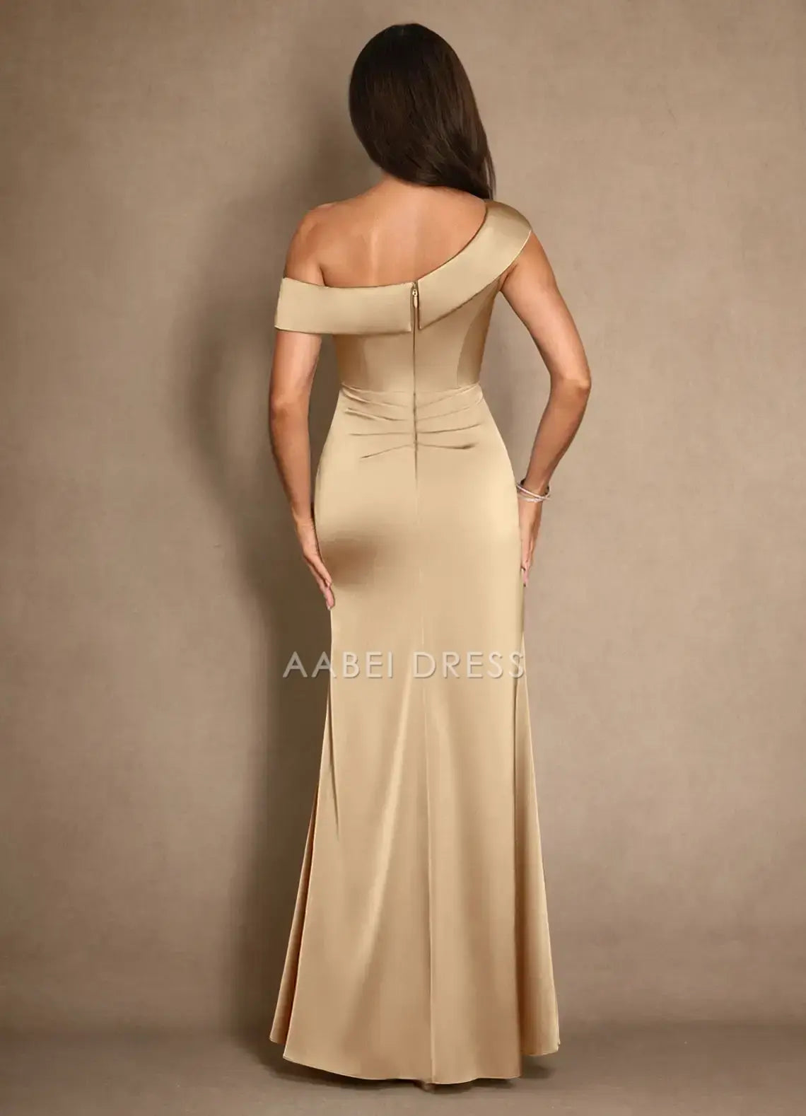 AABEI DRESS Wedding Guests Dresses Mermaid One Shoulder Cold Shoulder Sleeves Ruched Elegant Fashion Mother of the Bride Dress