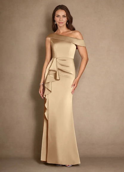 AABEI DRESS Wedding Guests Dresses Mermaid One Shoulder Cold Shoulder Sleeves Ruched Elegant Fashion Mother of the Bride Dress