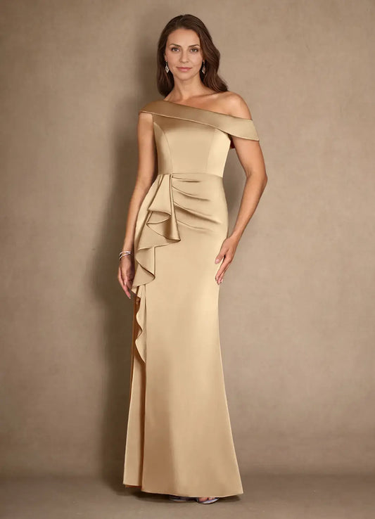 AABEI DRESS Wedding Guests Dresses Mermaid One Shoulder Cold Shoulder Sleeves Ruched Elegant Fashion Mother of the Bride Dress
