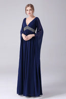 AABEI DRESS Wedding Guests Dresses Mom's Formal Dress A-Line Deep V-Neck Flutter Long Sleeves Chiffon Pleated Bead String Elegant Long Mother of the Bride Dress