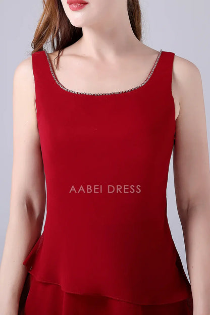 AABEI DRESS Wedding Guests Dresses Mom's Formal Dress A-Line Scoop Neck Chiffon Layering Ruched With Jacket Two-Piece Set Beadwork Elegant Long Mother of the Bride Dress