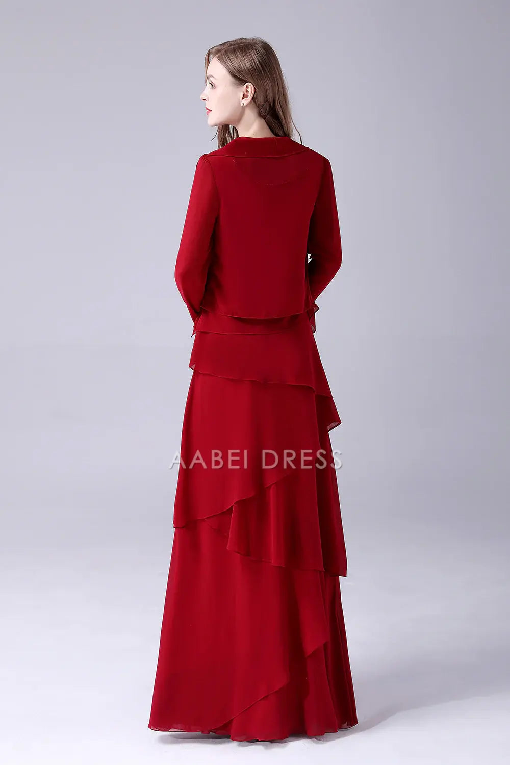 AABEI DRESS Wedding Guests Dresses Mom's Formal Dress A-Line Scoop Neck Chiffon Layering Ruched With Jacket Two-Piece Set Beadwork Elegant Long Mother of the Bride Dress