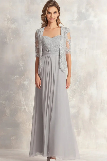 AABEI DRESS Wedding Guests Dresses Mom's Formal Dress A Line Sweetheart Neckline Half Sleeve Jacket 2-piece Lace Appliques Ruched Chiffon Elegant Mother of the Bride Dress
