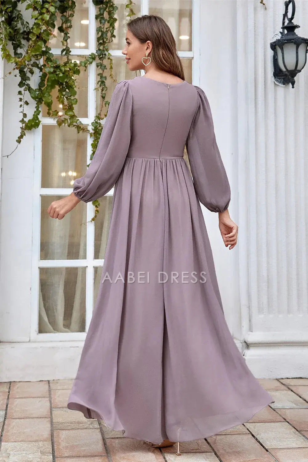 AABEI DRESS Wedding Guests Dresses Mom's Formal Dress A Line V Neck Long Sleeves Pleated Waist With Sequin Applique Fashion Retro Mother of the Bride Dress