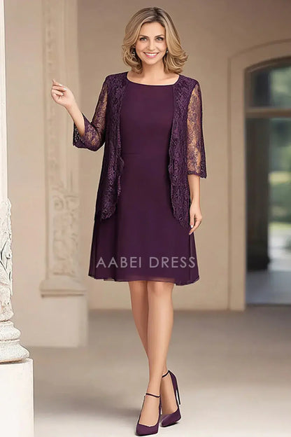AABEI DRESS Wedding Guests Dresses Mom's Formal Dress Elegant Chiffon A-Line Square Neck Lace Jacket Two-Piece Elegant Mother of the Bride Dress