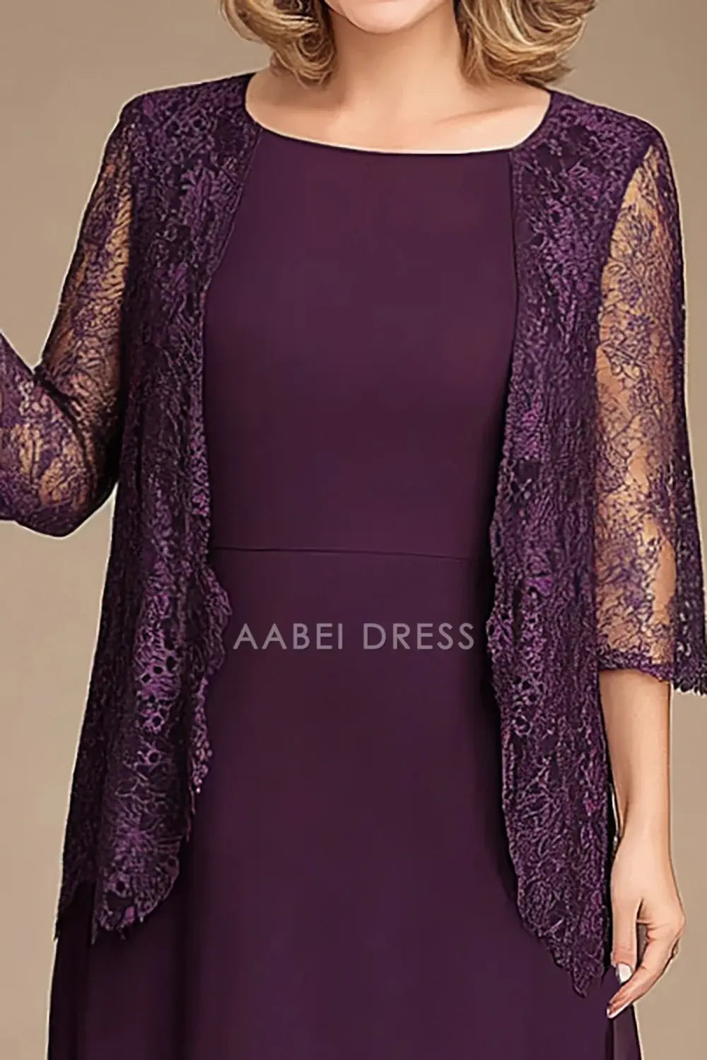 AABEI DRESS Wedding Guests Dresses Mom's Formal Dress Elegant Chiffon A-Line Square Neck Lace Jacket Two-Piece Elegant Mother of the Bride Dress