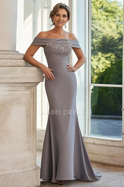 AABEI DRESS Wedding Guests Dresses Mom's Formal Dress Elegant Mermaid Off Shoulder Pleated Applique Exquisite Mother of the Bride Dress