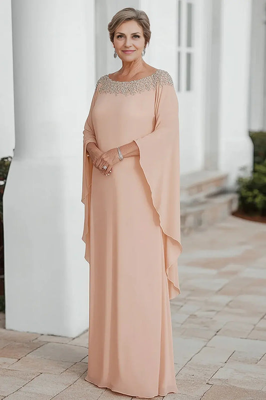 AABEI DRESS Wedding Guests Dresses Mom's Formal Dress Elegant Plus Size Straight Chiffon Beadwork Scoop Neck Flutter Sleeves Gorgeous Mother of the Bride Dress