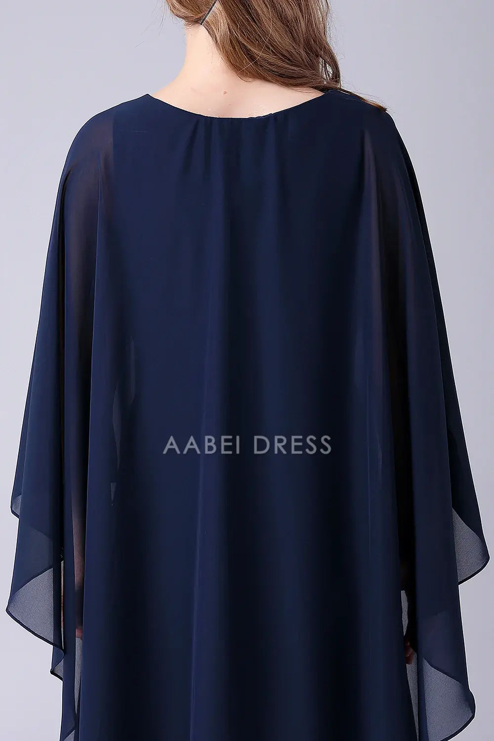 AABEI DRESS Wedding Guests Dresses Mom's Formal Dress Fashion A-Line Scoop Neck Beadwork Chiffon Cloak Flutter Sleeves Elegant Mother of the Bride Dress
