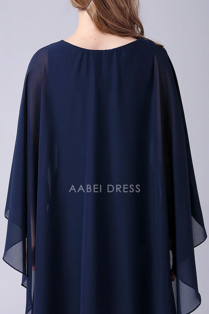 AABEI DRESS Wedding Guests Dresses Mom's Formal Dress Fashion A-Line Scoop Neck Beadwork Chiffon Cloak Flutter Sleeves Elegant Mother of the Bride Dress