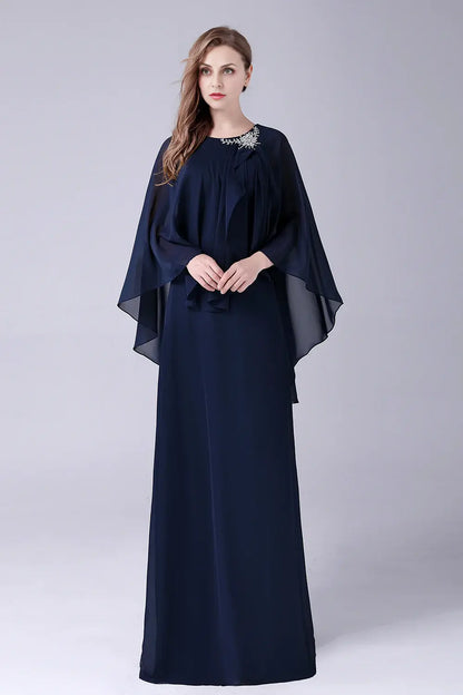 AABEI DRESS Wedding Guests Dresses Mom's Formal Dress Fashion A-Line Scoop Neck Beadwork Chiffon Cloak Flutter Sleeves Elegant Mother of the Bride Dress