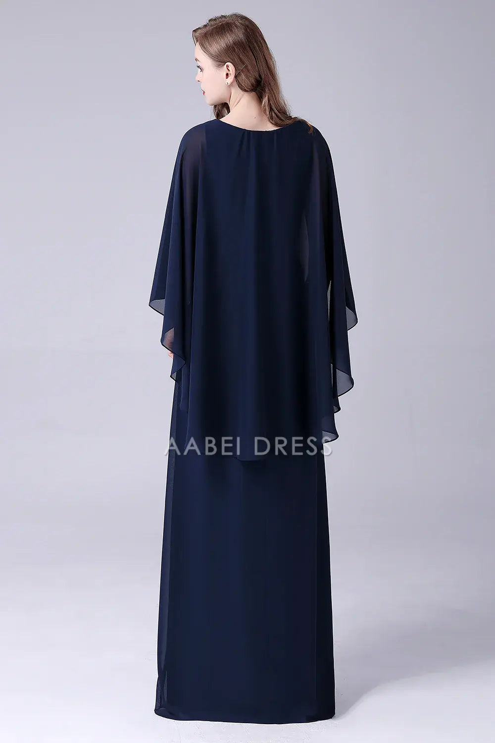 AABEI DRESS Wedding Guests Dresses Mom's Formal Dress Fashion A-Line Scoop Neck Beadwork Chiffon Cloak Flutter Sleeves Elegant Mother of the Bride Dress