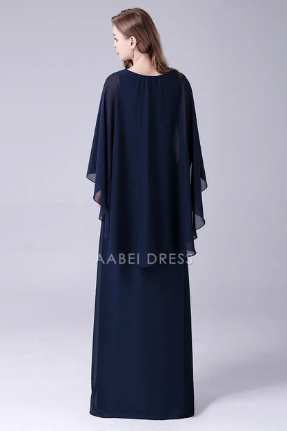 AABEI DRESS Wedding Guests Dresses Mom's Formal Dress Fashion A-Line Scoop Neck Beadwork Chiffon Cloak Flutter Sleeves Elegant Mother of the Bride Dress