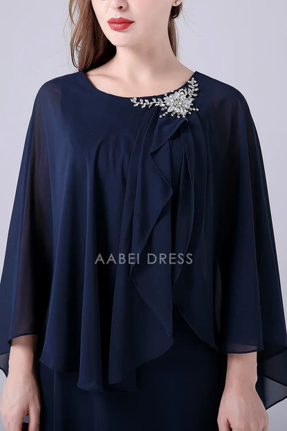 AABEI DRESS Wedding Guests Dresses Mom's Formal Dress Fashion A-Line Scoop Neck Beadwork Chiffon Cloak Flutter Sleeves Elegant Mother of the Bride Dress