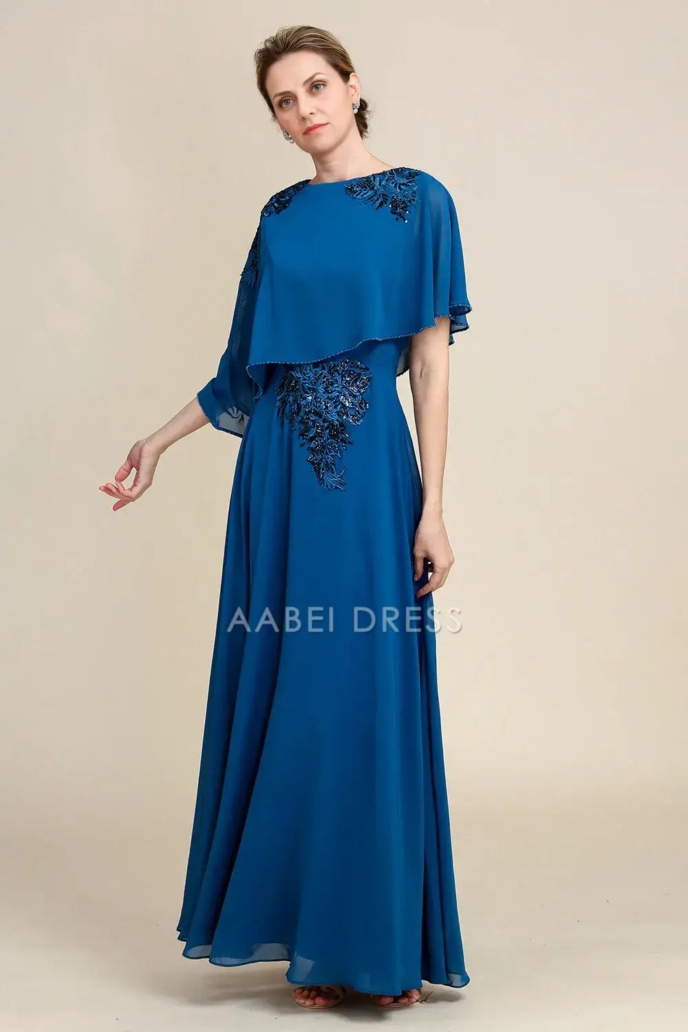 AABEI DRESS Wedding Guests Dresses Mom's Formal Dress Fashion A Line Round Neck With Cloak Applique Chic Mother of the Bride Dress