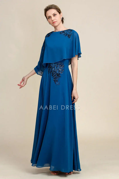 AABEI DRESS Wedding Guests Dresses Mom's Formal Dress Fashion A Line Round Neck With Cloak Applique Chic Mother of the Bride Dress