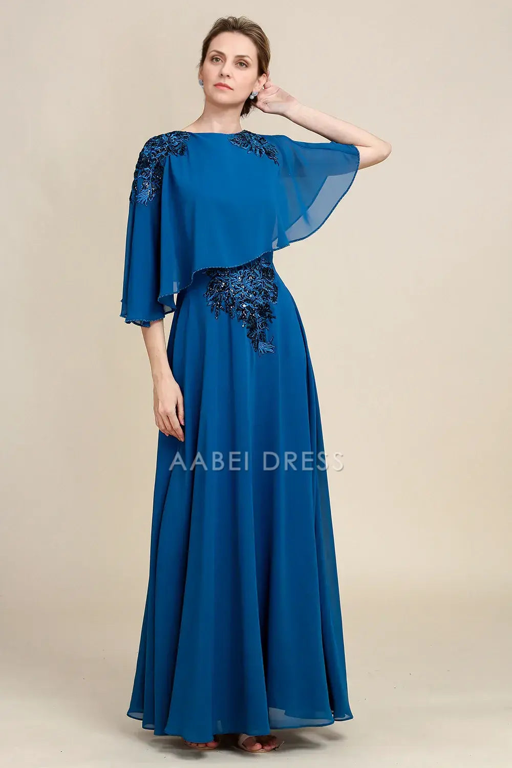 AABEI DRESS Wedding Guests Dresses Mom's Formal Dress Fashion A Line Round Neck With Cloak Applique Chic Mother of the Bride Dress