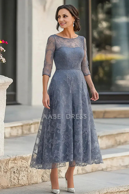 AABEI DRESS Wedding Guests Dresses Mom's Formal Dress Lace A-Line Boat Collar 3/4 Sleeves Retro Fashion Mother of the Bride Dress