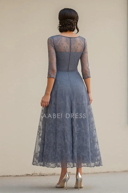 AABEI DRESS Wedding Guests Dresses Mom's Formal Dress Lace A-Line Boat Collar 3/4 Sleeves Retro Fashion Mother of the Bride Dress