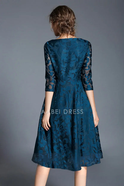 AABEI DRESS Wedding Guests Dresses Mom's Formal Dress Lace A-Line Round Neck 3/4 Sleeves Elegant Mother of the Bride Dress