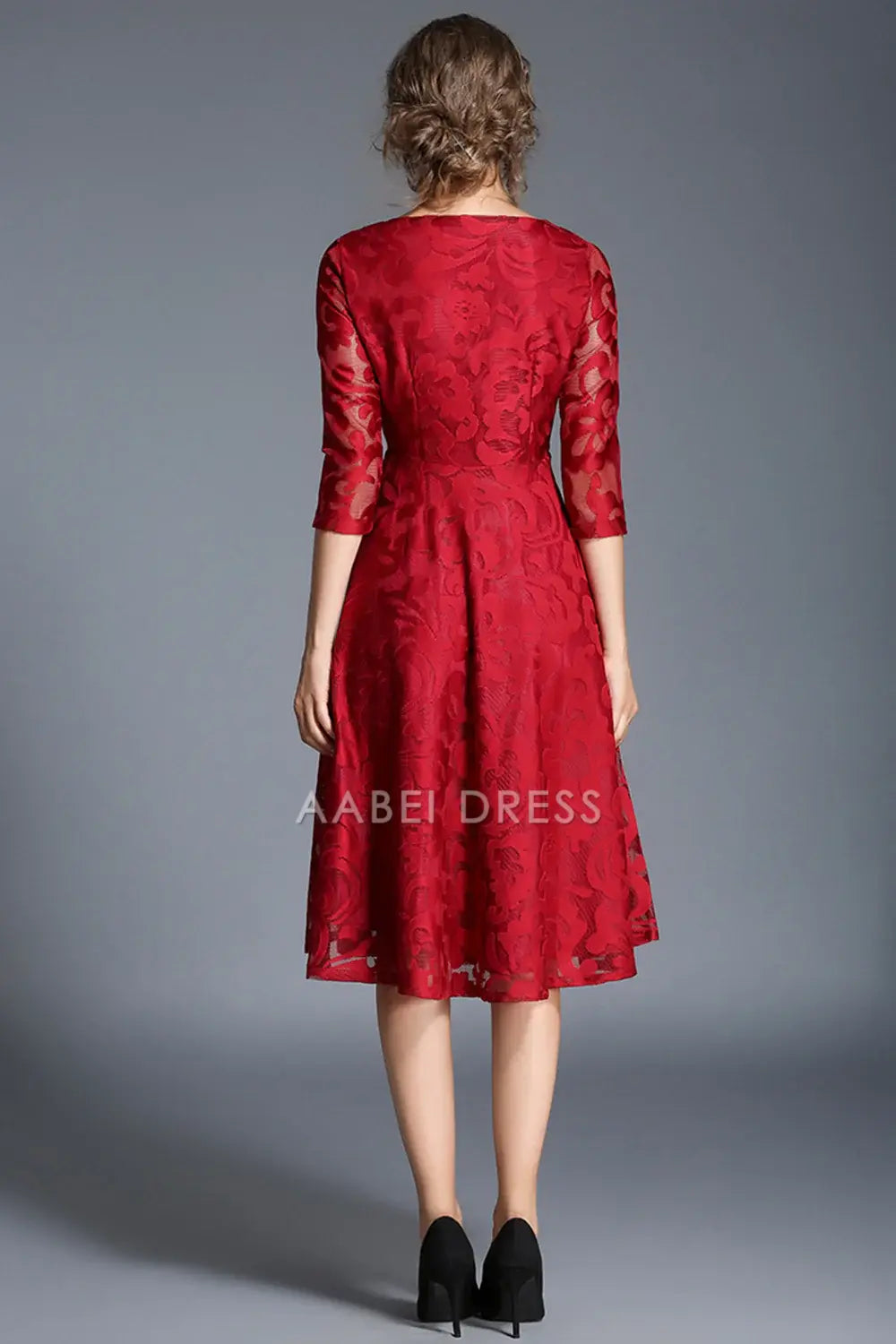 AABEI DRESS Wedding Guests Dresses Mom's Formal Dress Lace A-Line Round Neck 3/4 Sleeves Elegant Retro Mother of the Bride Dress