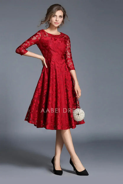 AABEI DRESS Wedding Guests Dresses Mom's Formal Dress Lace A-Line Round Neck 3/4 Sleeves Elegant Retro Mother of the Bride Dress
