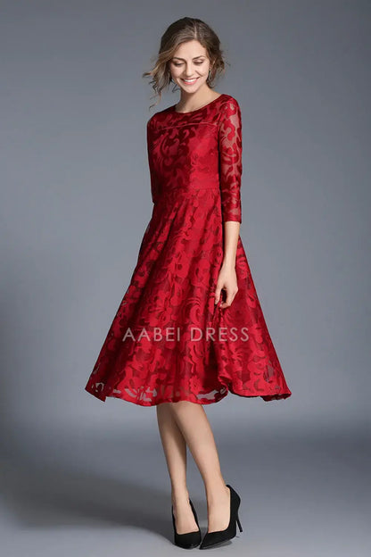 AABEI DRESS Wedding Guests Dresses Mom's Formal Dress Lace A-Line Round Neck 3/4 Sleeves Elegant Retro Mother of the Bride Dress