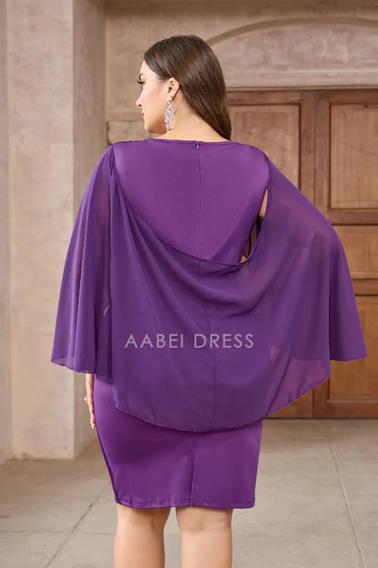 AABEI DRESS Wedding Guests Dresses Mom's Formal Dress Purple Sparkly Sheath Round Neck Flutter Sleeves Plus Size Sequined Cocktail Dress Charming Mother of the Bride Dress